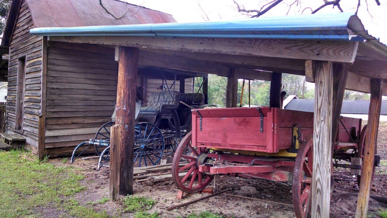 Wagon and antique carriage under cover at Gillis Hill Farm