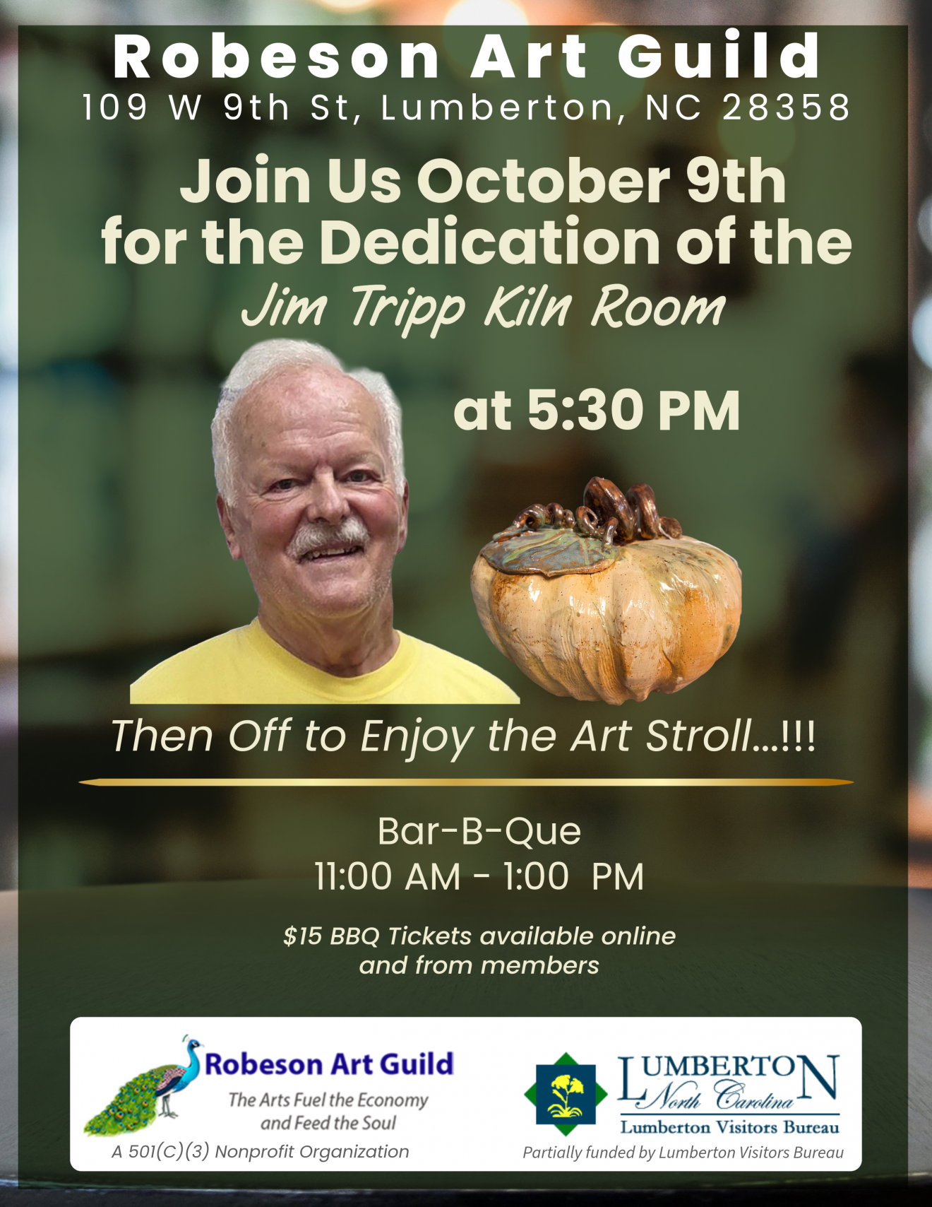 Flyer for the Dedication of the Jim Tripp Kiln Room at the Robeson Art Guild